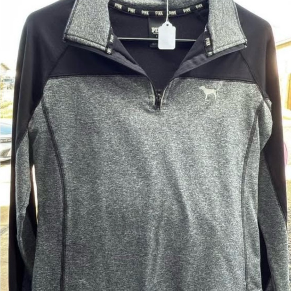 Victoria's Secret PINK Gray and Black Quarter-Zip Pullover